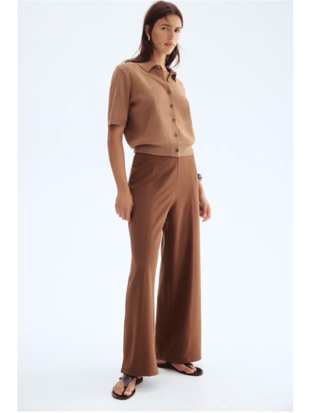 H&M Seamed Pull-on Wide-leg Pants in Sepia Brown Size Small
